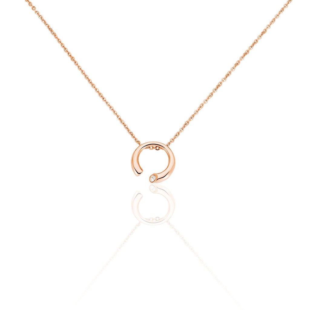 Damen Collier Edelstahl rosevergoldet Strass Wei&szlig; Kreis