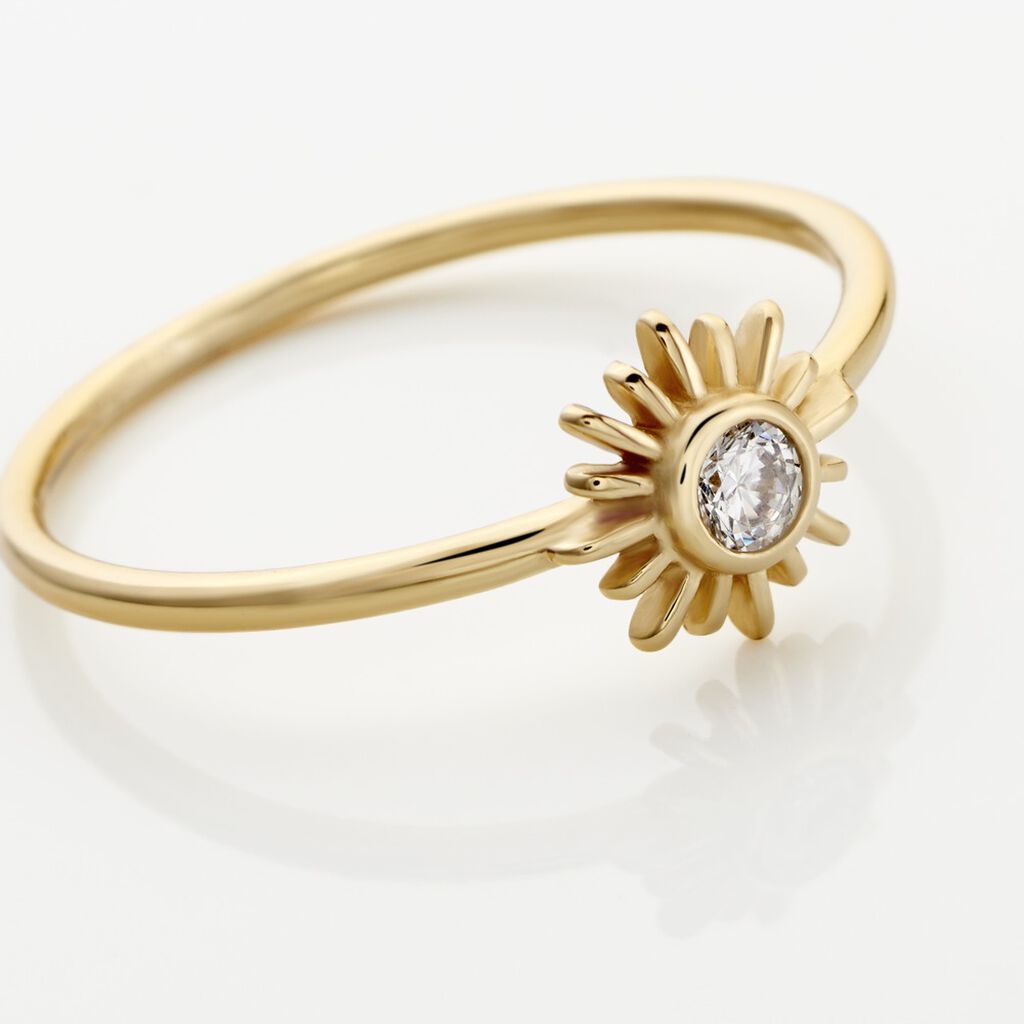 Damen Ring Silber vergoldet 925 Zirkonia Sonne Sun  - Solitärringe Damen | OROVIVO