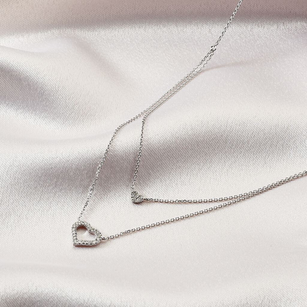 Damen Collier Weißgold 375 Diamant 0,12ct Doppelherz Herz Herz 26 - Halsketten Damen | OROVIVO