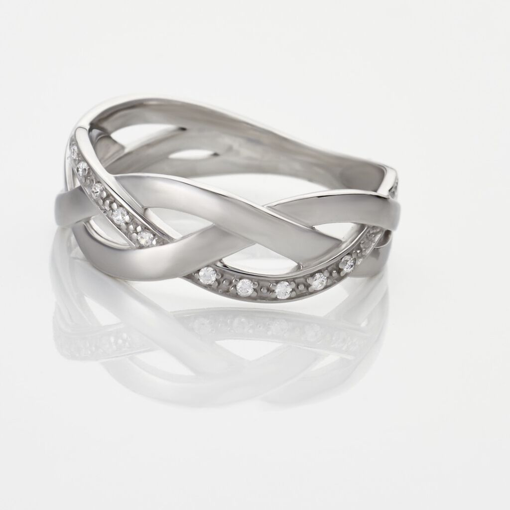 Damen Ring Silber 925 Zirkonia Wei&szlig; Welle B 7 mm