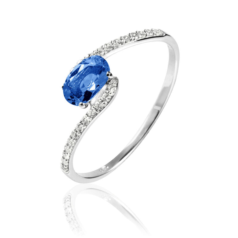 Bague Loriane Or Blanc Saphir Et Diamant - Spannringe Damen | OROVIVO