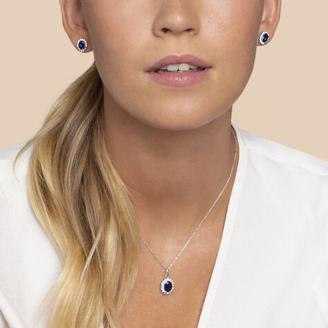 Damen Collier Silber Silber 925 Glas Blau Sinya 47cm - Halsketten Damen | OROVIVO