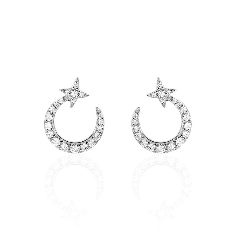 MOND Damen Ohrstecker Wei&szlig;gold 375 (9 Karat) Zirkonia Wei&szlig; 0,49 ct Stern - Ohrstecker Damen | OROVIVO