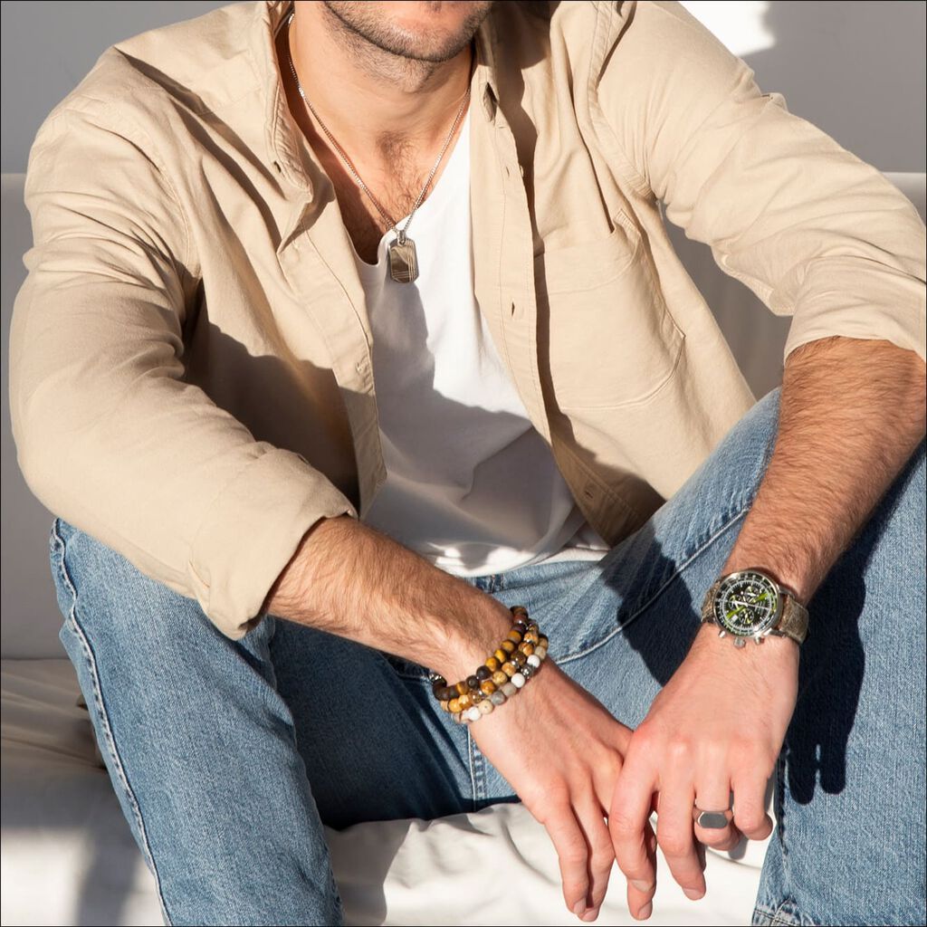 Herrenarmband Edelstahl Multicolor Jaspis  - Armbänder mit Anhänger Herren | OROVIVO