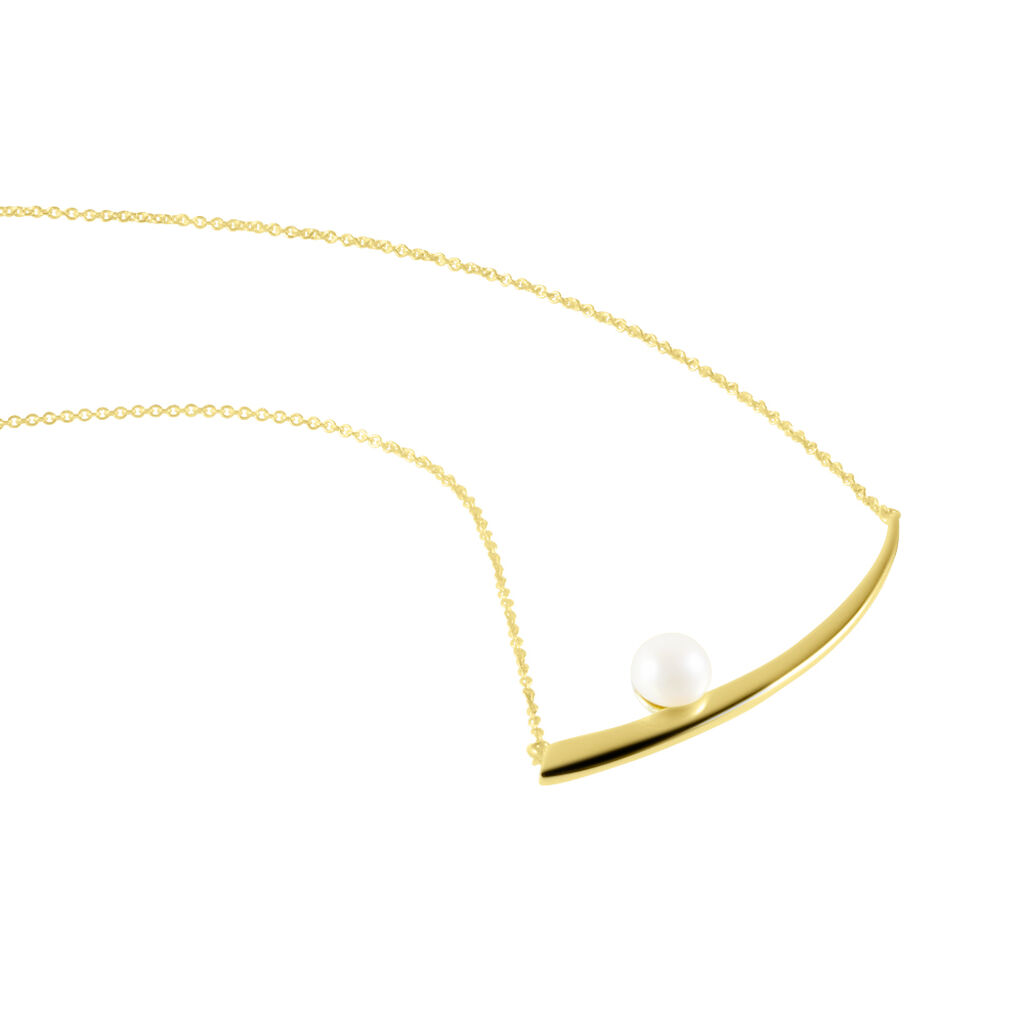 RUMINA Damen Collier Silber vergoldet 925 Zuchtperle Wei&szlig;
