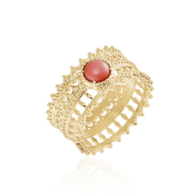 Bague Plaque Or Naim Dentelles Pierre Corail - Spannringe Damen | OROVIVO