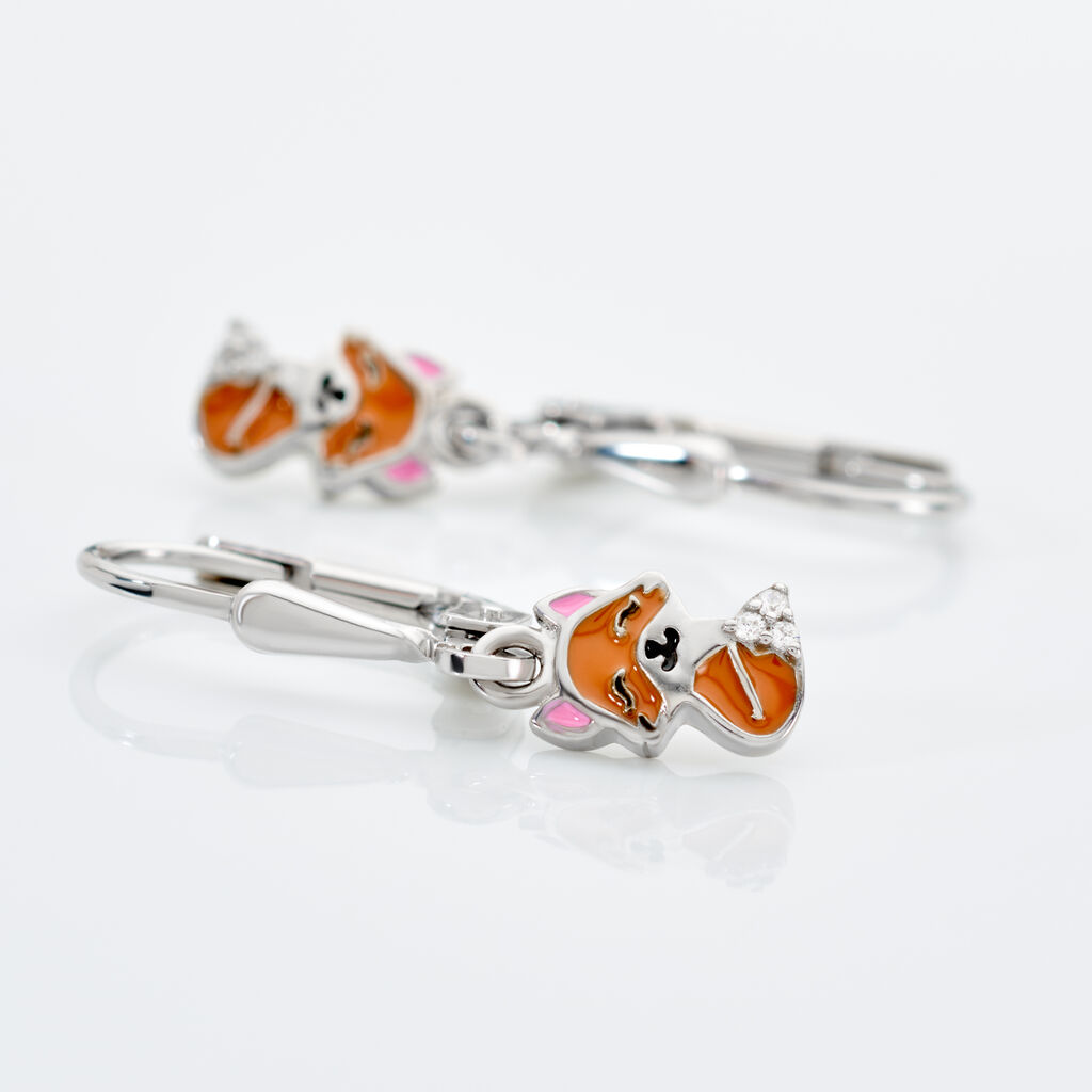 FOXY Kinder Ohrringe Lang Silber 925 Zirkonia Wei&szlig; Fuchs