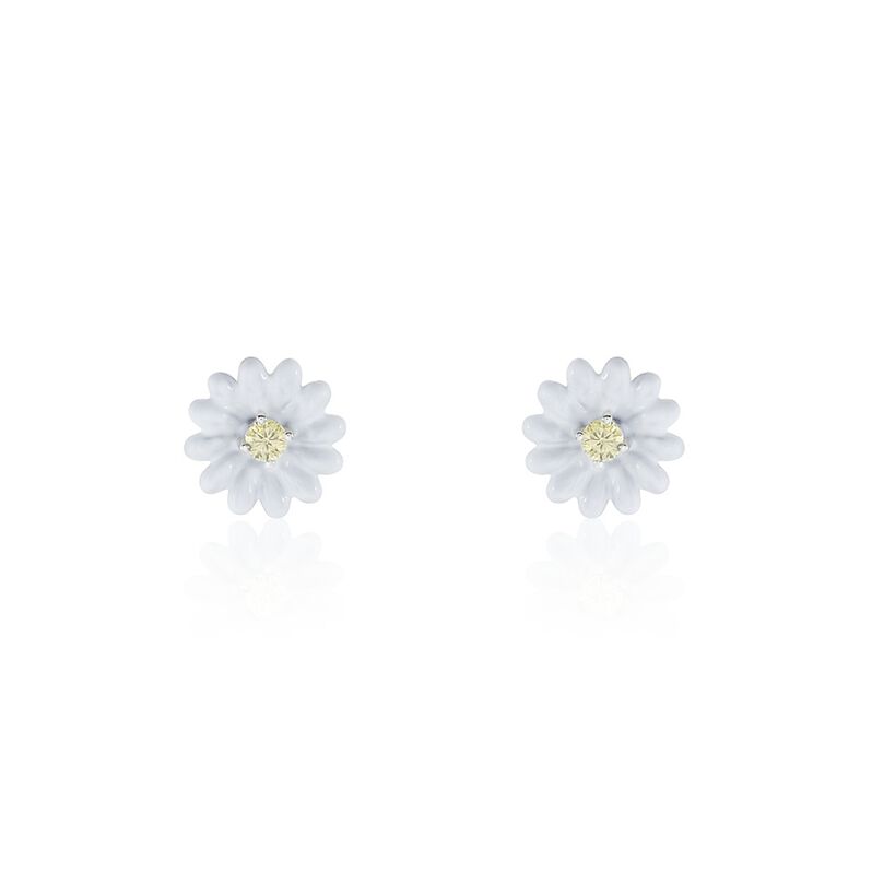 Boucles D'oreilles Puces Argent Rhodie Basil Marguerite Email - Spannringe Damen | OROVIVO