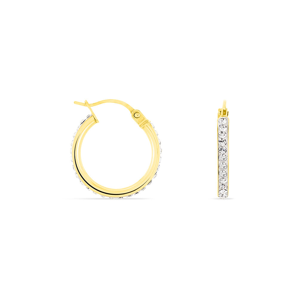 Damen Creolen Gold 375 (9 Karat) Kristall Wei&szlig; B 9 mm