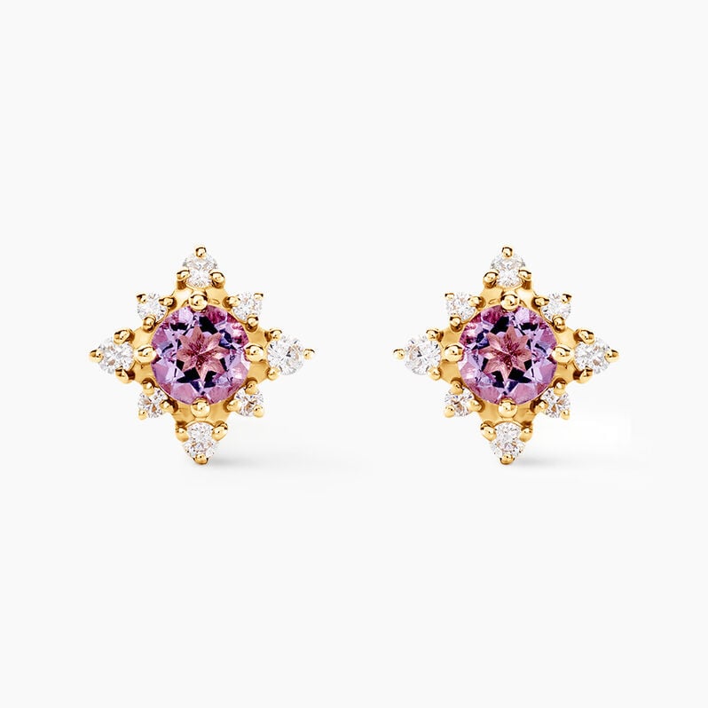 Boucles D'oreilles Puces Astrithr Or Jaune Améthyste Oxydes - Spannringe Damen | OROVIVO