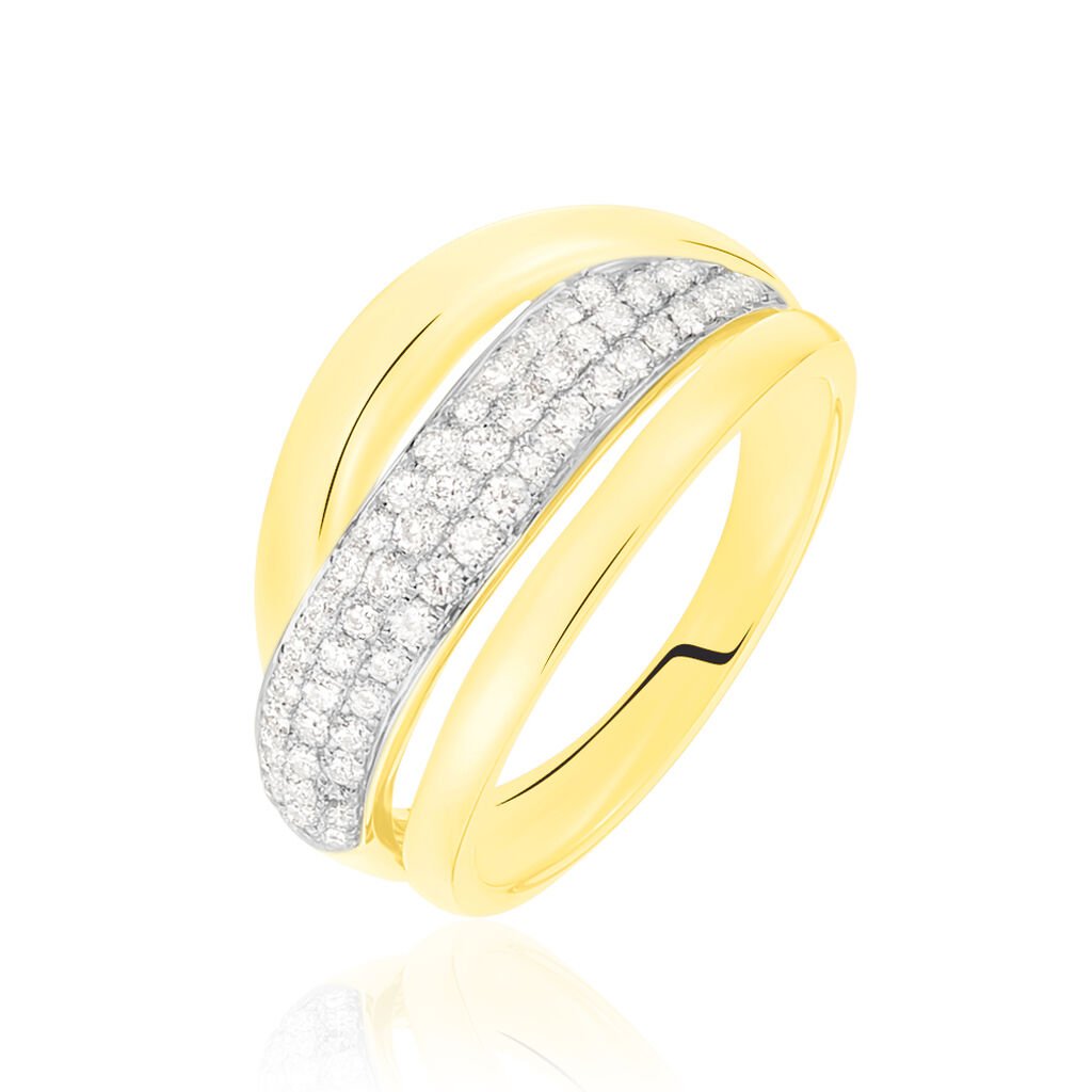 PAVELINA Damen Ring Gold Bicolor Gelb/Silber 585 (14 Karat) Diamant Wei&szlig; 0,03 ct Blume