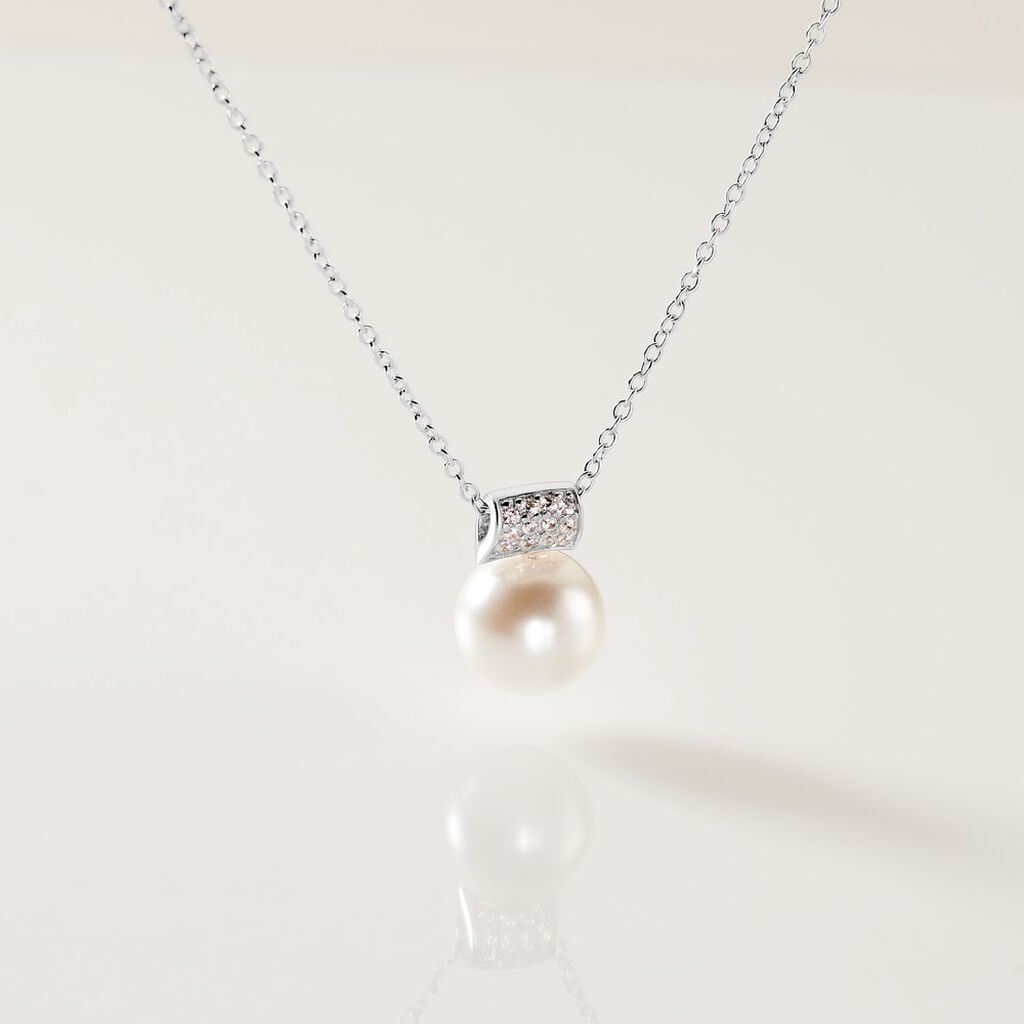 Damen Collier Silber 925 Synthetische Perle Weiß Ritej 1,20mm - Halsketten Damen | OROVIVO