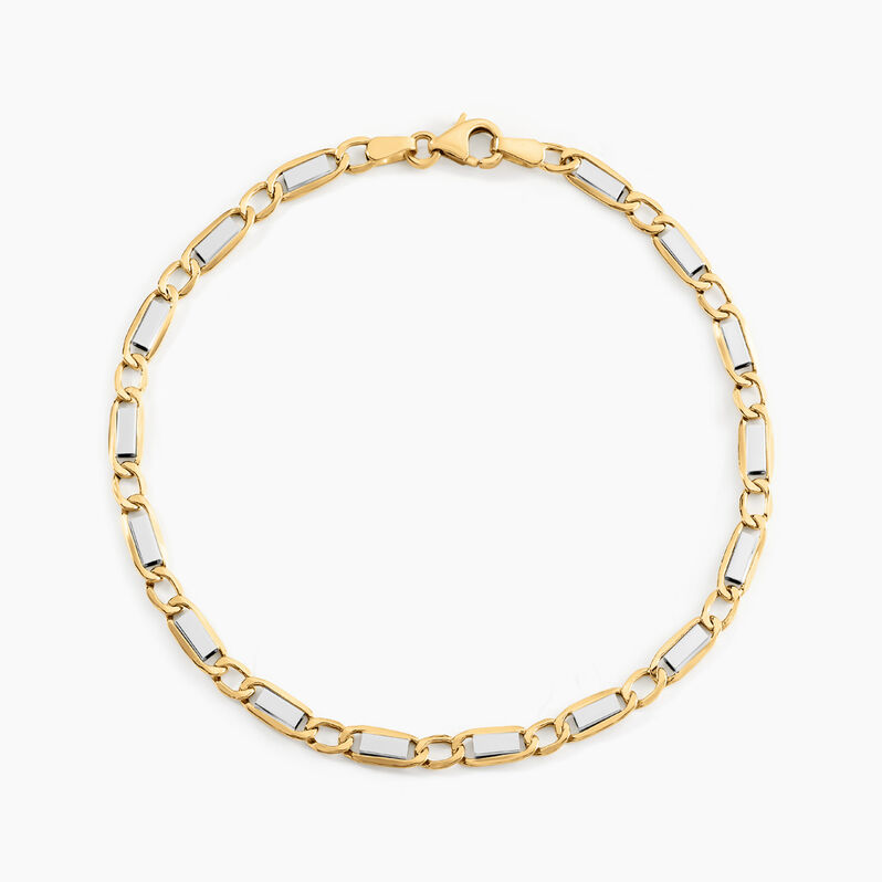Bracelet Or Bicolore 750/1000 Maille Plaquette 3.9mm 21cm - Spannringe Herren | OROVIVO
