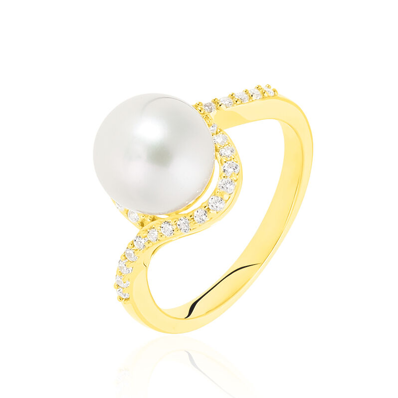 Damenring Gold 375 Zuchtperle Zirkonia  - Ringe mit Stein Damen | OROVIVO