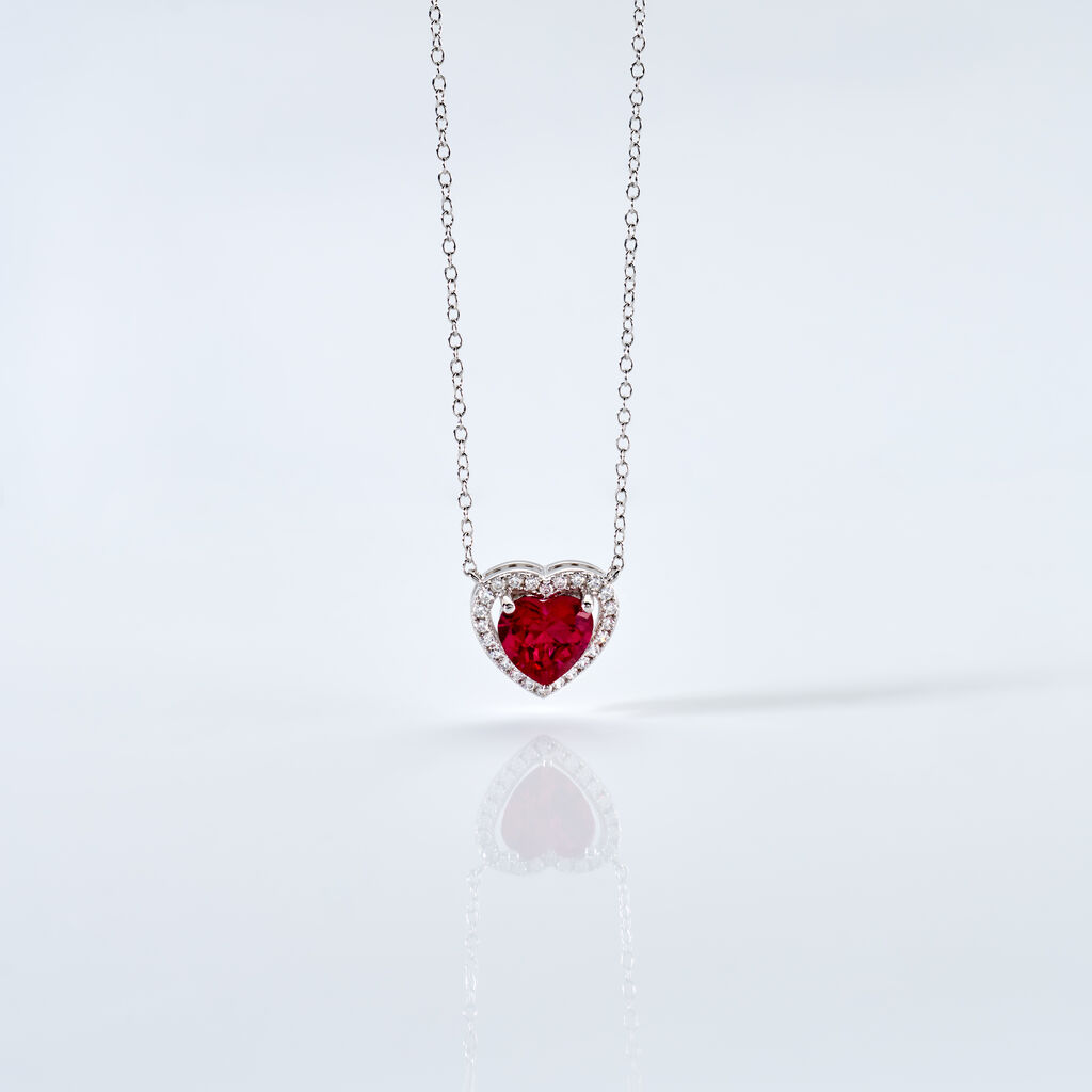 MARGOT Damen Collier Silber 925 Synthetischer Stein Rot 2,07 ct Herz B 1,2 mm