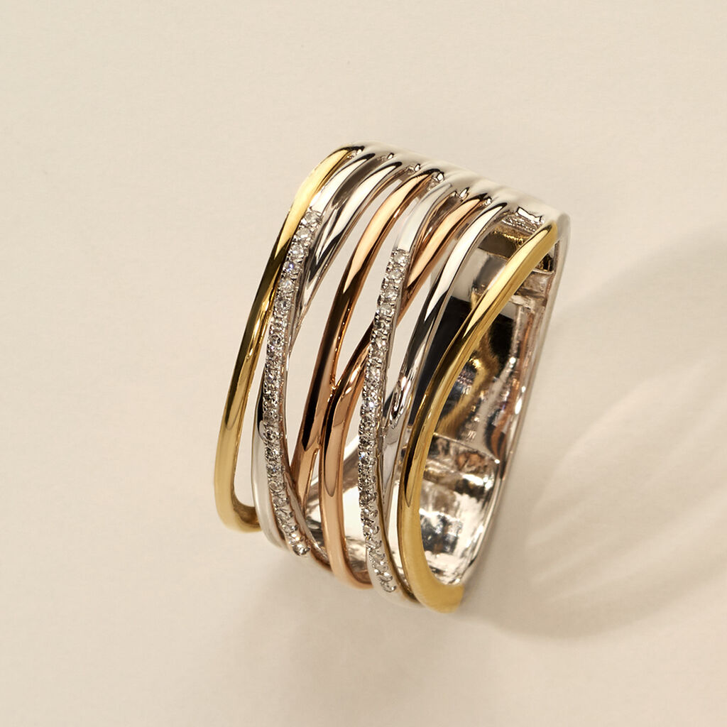 Damen Ring Gold Tricolor 585 Rund Weiß Forca - Ringe mit Stein Damen | OROVIVO
