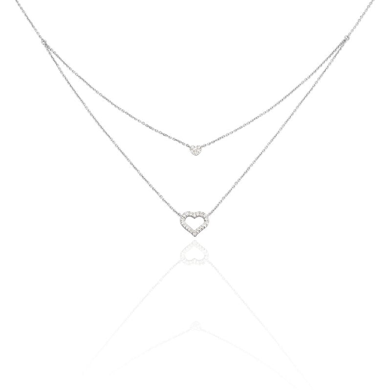 Damen Collier Weißgold 375 Diamant 0,12ct Doppelherz Herz Herz 26 - Halsketten Damen | OROVIVO
