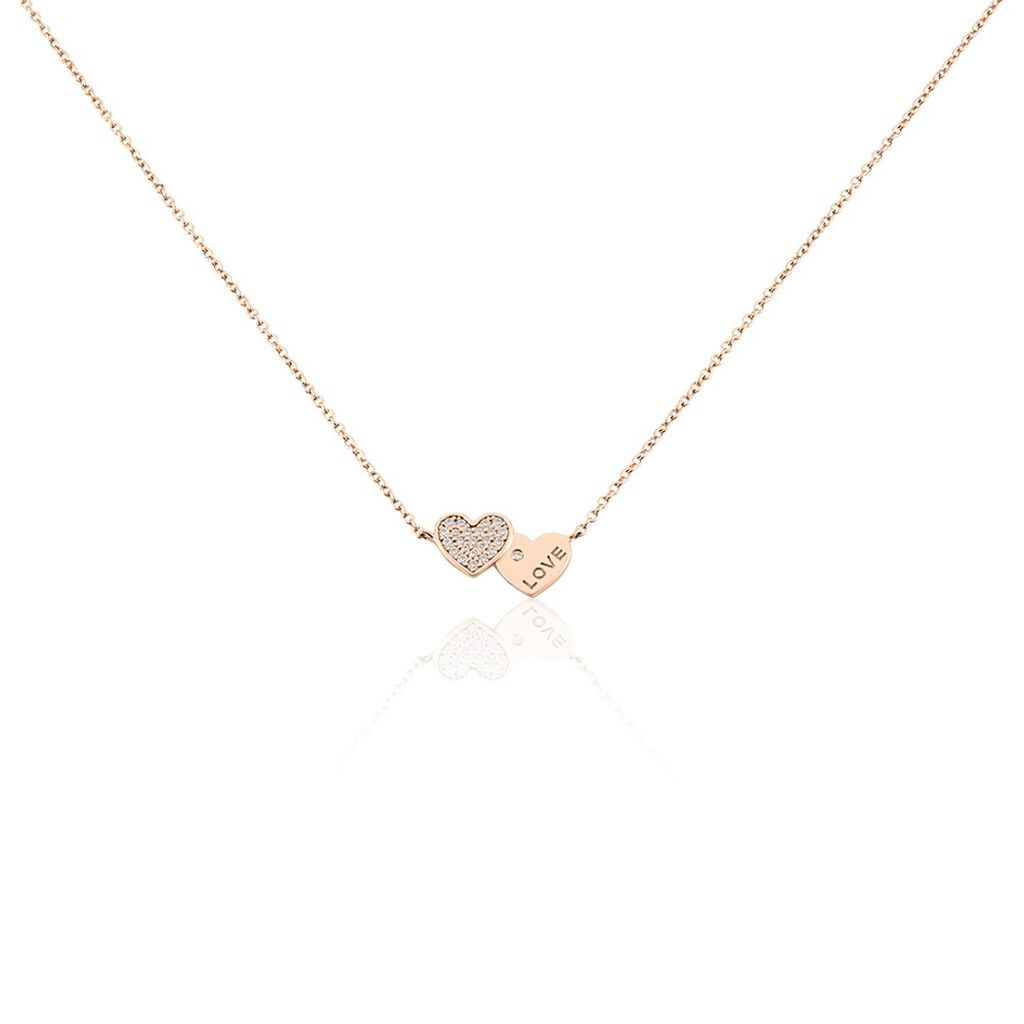 Damen Halskette Silber 925 Rosé vergoldet Zirkonia Herz Dory, Collier mit Stein