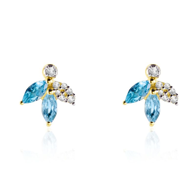 Damen Ohrstecker Gold 375 Topas Swiss Blue 0,58ct Blume Santorini  - Ohrstecker Damen | OROVIVO