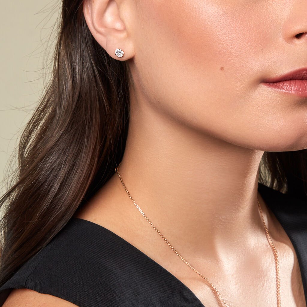 ALLYSON Damen Ohrstecker Gold Bicolor Gelb/Silber 585 (14 Karat) Diamant Weiß 0,03 ct Rosette - Ohrstecker Damen | OROVIVO