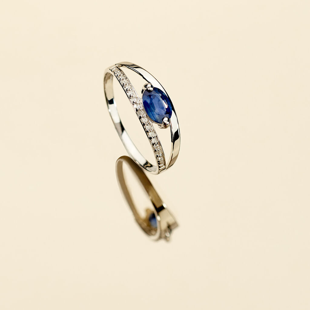 ALEXA Damen Ring Wei&szlig;gold 375 (9 Karat) Saphir Blau 0,52 ct