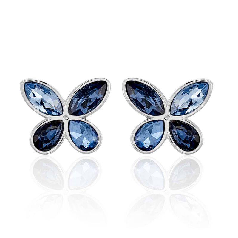 Orecchini a lobo farfalla in metallo rodiato e pietre colore blu - Spannringe Damen | OROVIVO