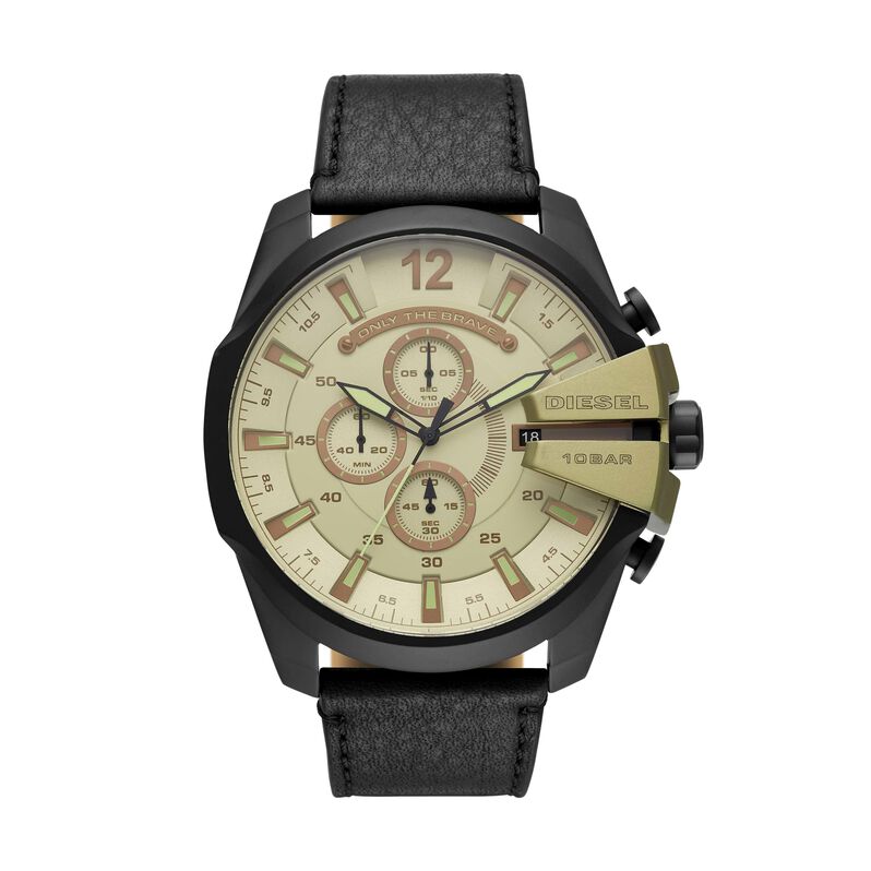 Diesel orologio analogico in acciaio nero opaco e cinturino in pelle nero con quadrante verde - Spannringe Herren | OROVIVO