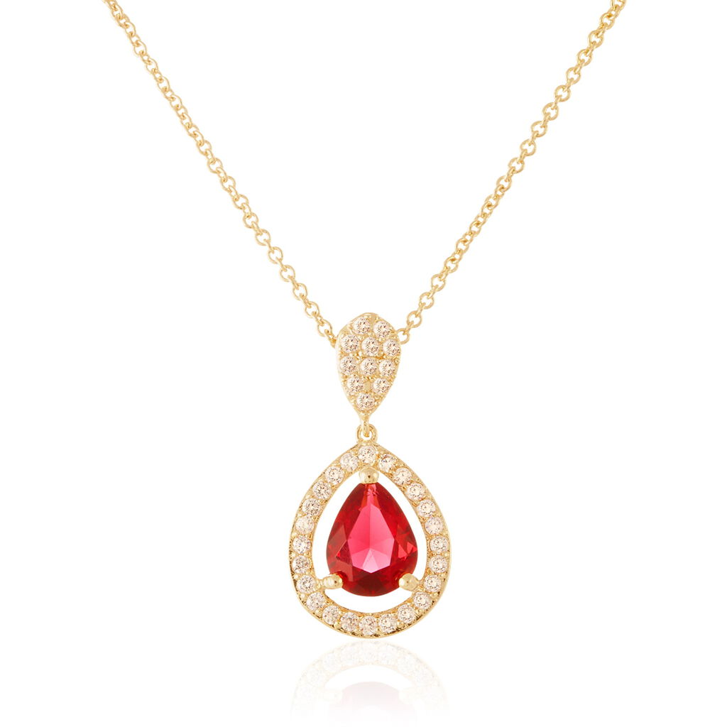 Thumbnail - Damen Halskette Messing Gold 750 plattiert Tropfen, Collier mit Stein