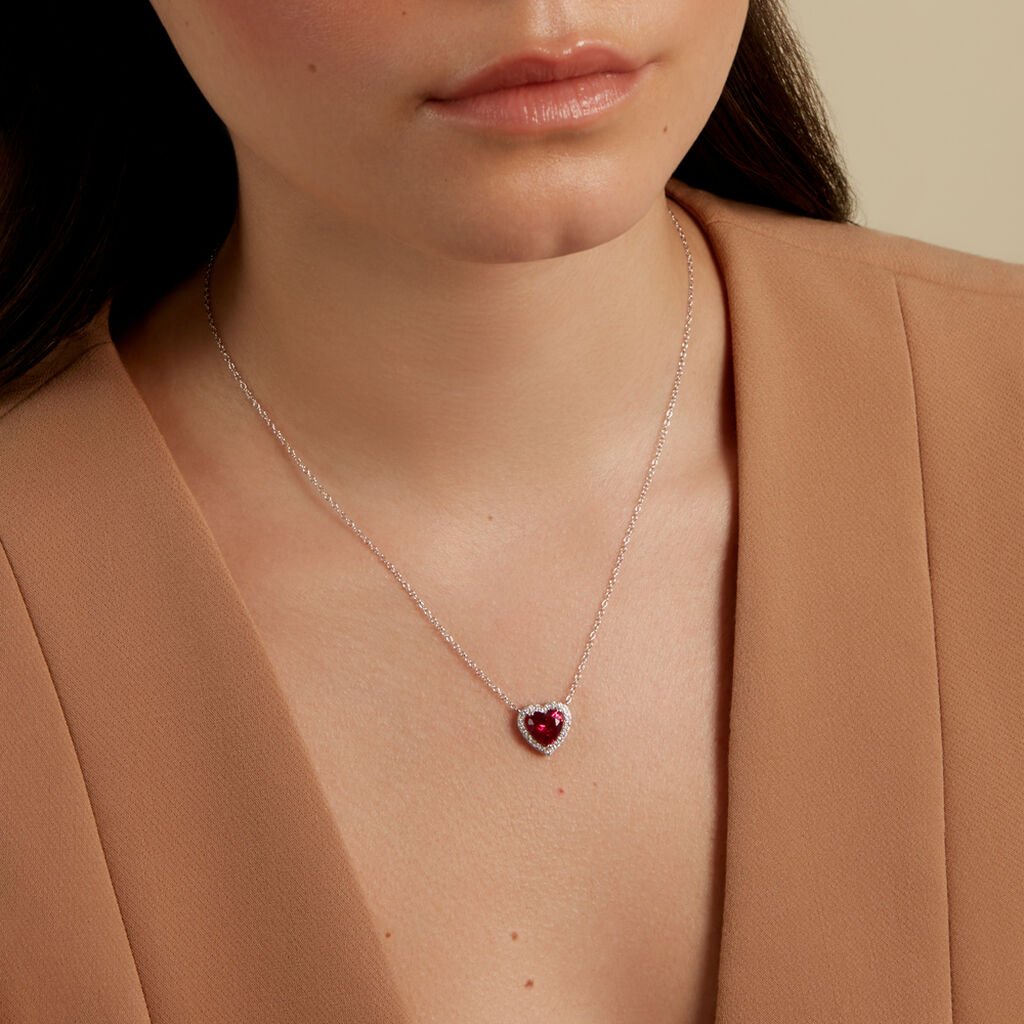 MARGOT Damen Collier Silber 925 Synthetischer Stein Rot 2,07 ct Herz B 1,2 mm