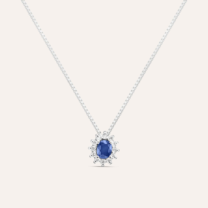 Collana Elizabeth Crown Oro Bianco Zaffiro Diamante - Spannringe Damen | OROVIVO