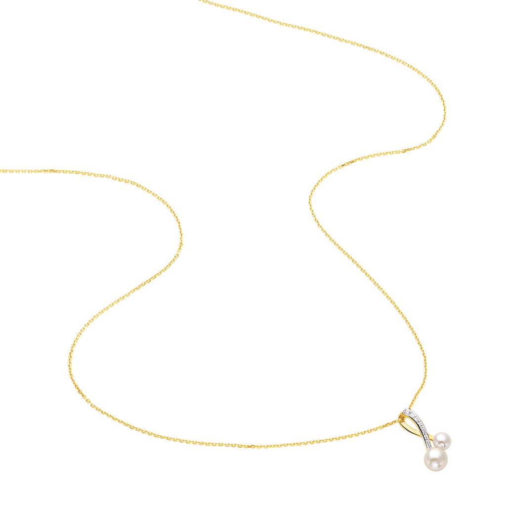 CORI Damen Collier Gold 375 (9 Karat) Zuchtperle Perlmutt Welle