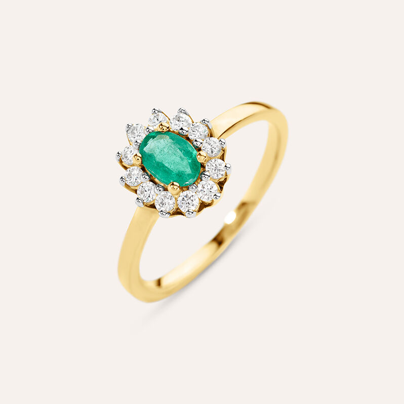 Anello Solitario Kate Charlotte Oro Giallo Smeraldo Diamante - Spannringe Damen | OROVIVO