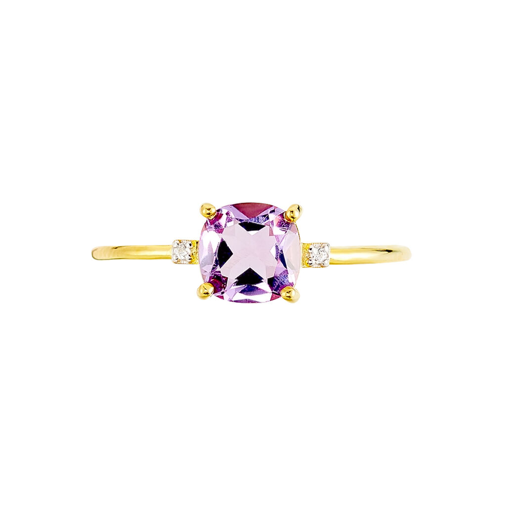Bague Solitaire Maelle Or Jaune Amethyste Et Diamant - Spannringe Damen | OROVIVO