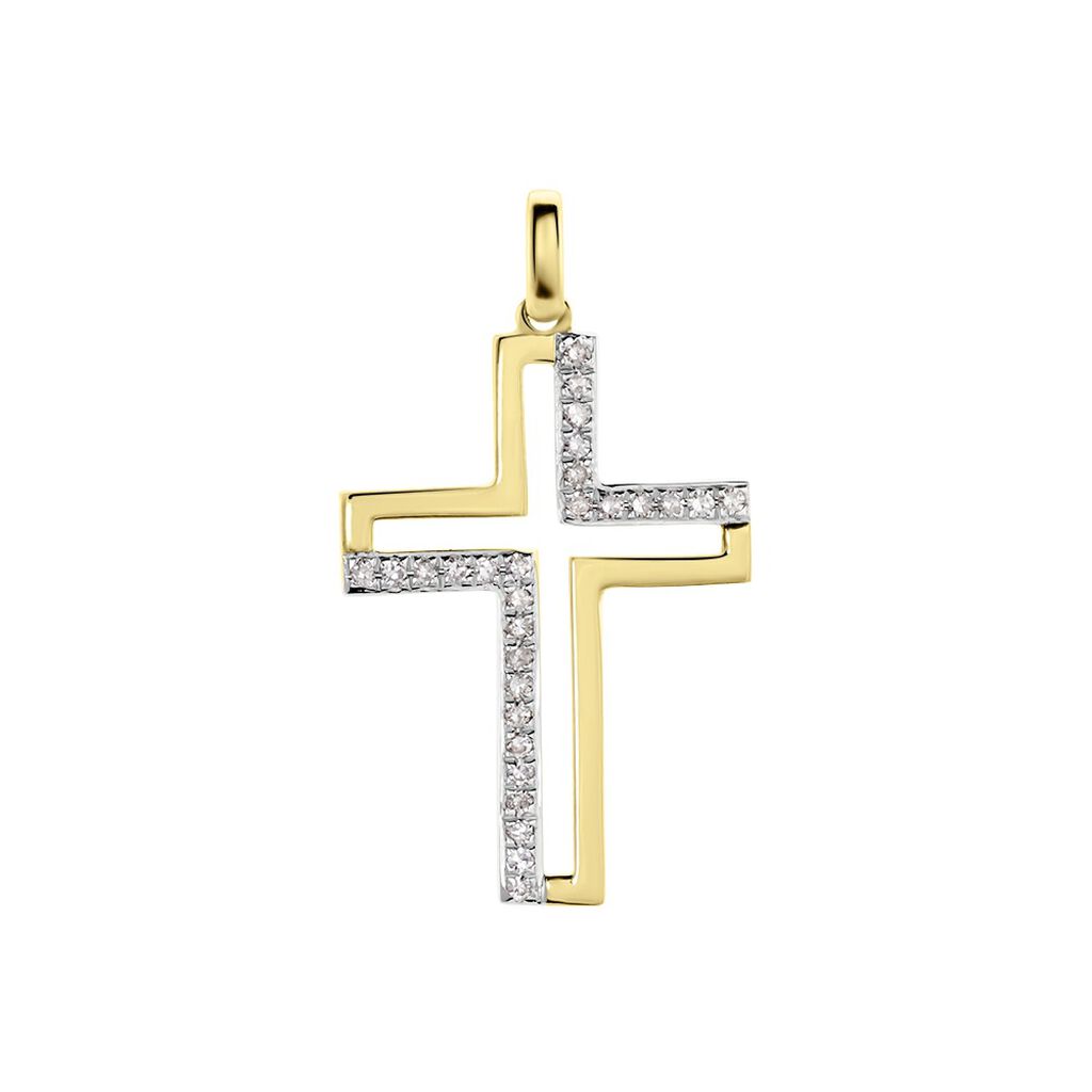 Damen Anh&auml;nger Gold 375 (9 Karat) Diamant Wei&szlig; 0,08 ct Religi&ouml;ses Kreuz