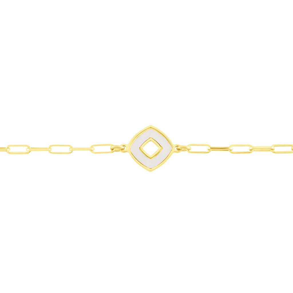 BORBENA Damen Armband Silber vergoldet 925 Perlmutt Wei&szlig; Raute