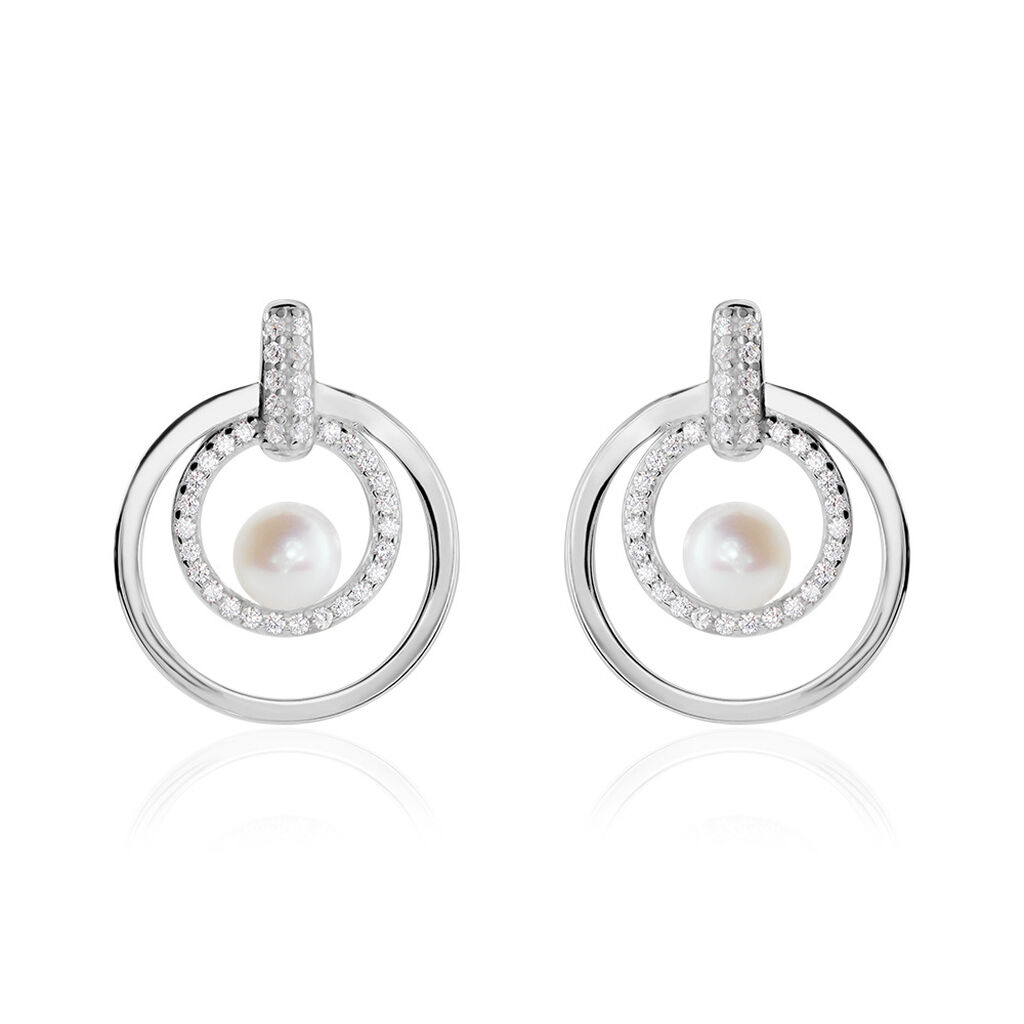 Taomina Damen Ohrstecker Silber 925 Zuchtperle Wei&szlig; 0,8 ct Kreis