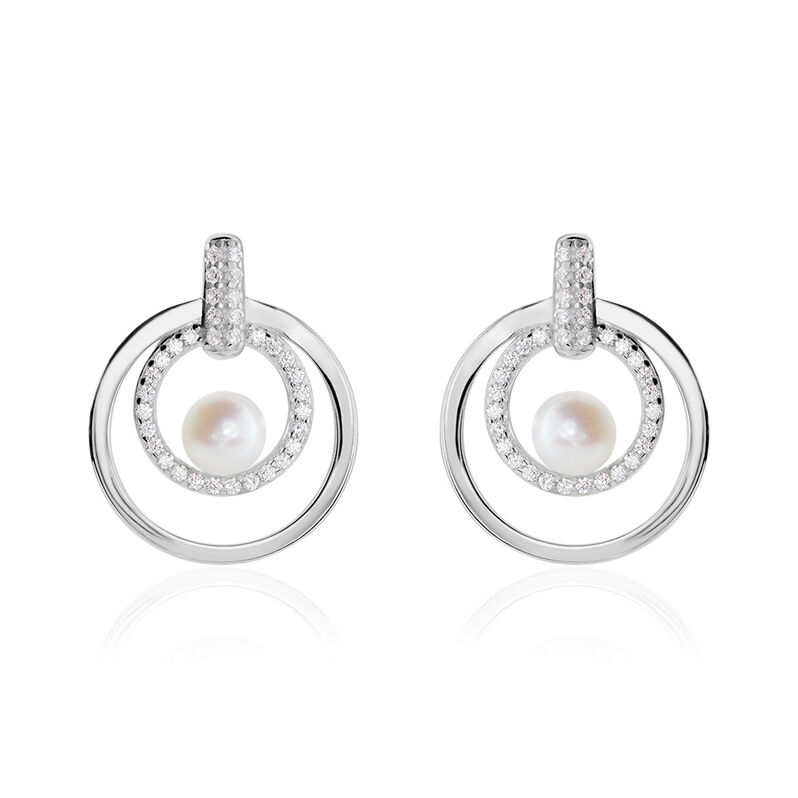 Taomina Damen Ohrstecker Silber 925 Zuchtperle Wei&szlig; 0,8 ct Kreis - Ohrstecker Damen | OROVIVO