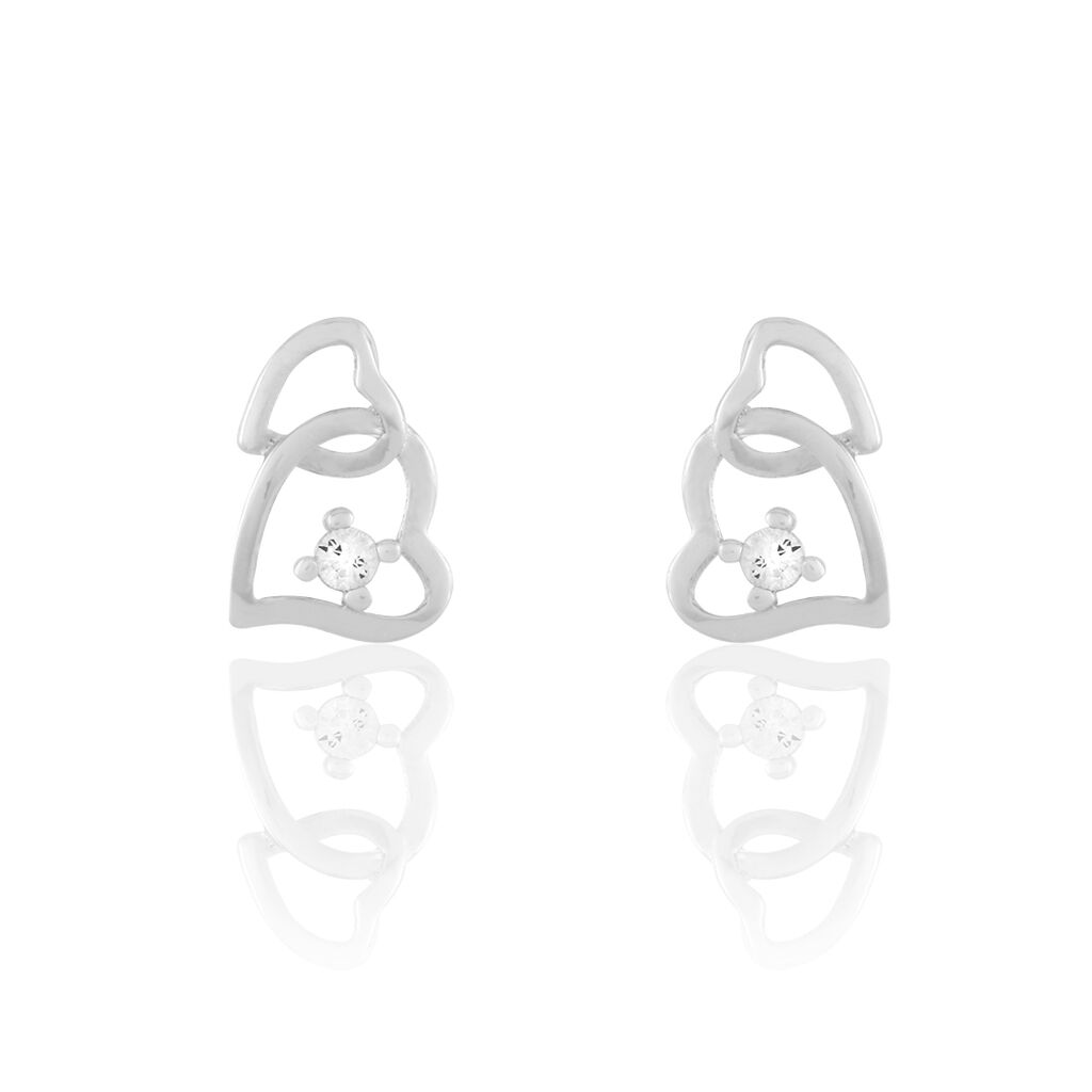 ROMA Damen Ohrstecker Silber 925 Zirkonia Wei&szlig; Doppelherz