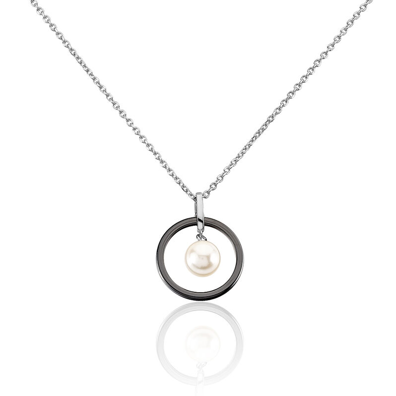 Collier Argent Blanc Céramique Et Perle De Culture - Spannringe Damen | OROVIVO