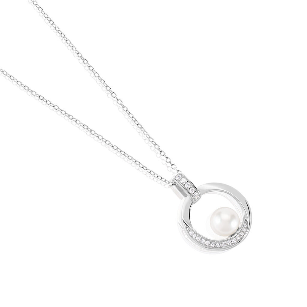 Eternita Damen Collier Silber 925 Zuchtperle Weiß 3,34 ct Kreis, Collier mit Stein
