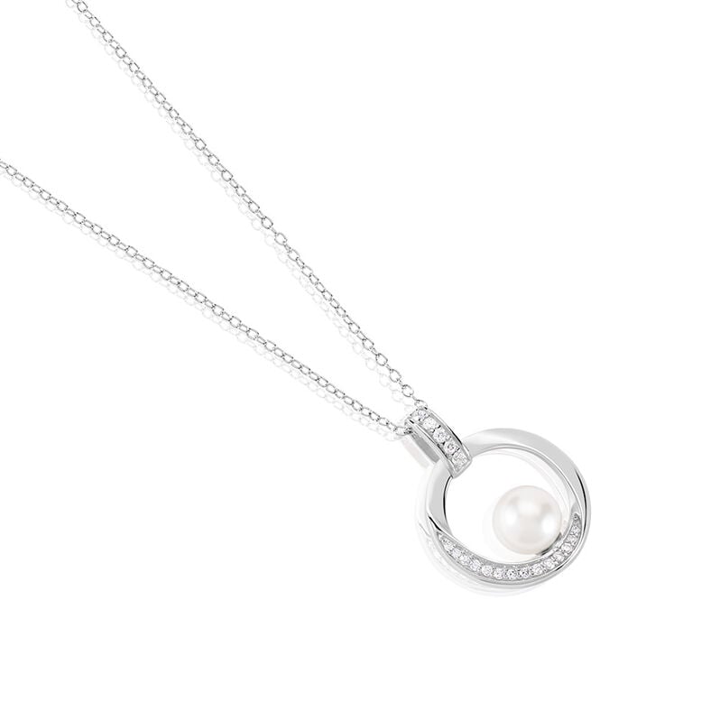 Eternita Damen Collier Silber 925 Zuchtperle Wei&szlig; 3,34 ct Kreis - Halsketten Damen | OROVIVO