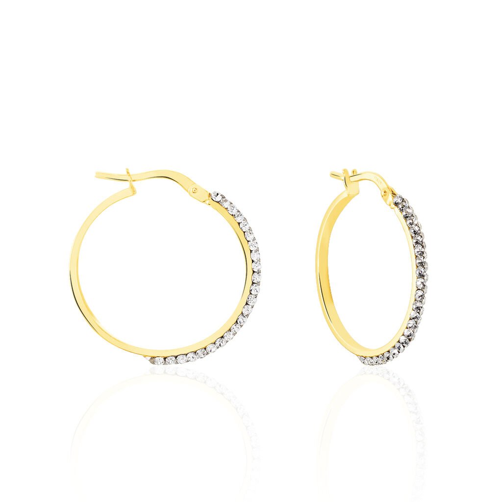 TYHANA Damen Creolen Gold 375 (9 Karat) Strass Weiß B 2 mm, Creolen mit Stein