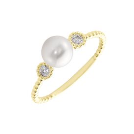 Damenring Gold 375 Zuchtperle Zirkonia Trilogie Harmony - Ringe mit Stein Damen | OROVIVO