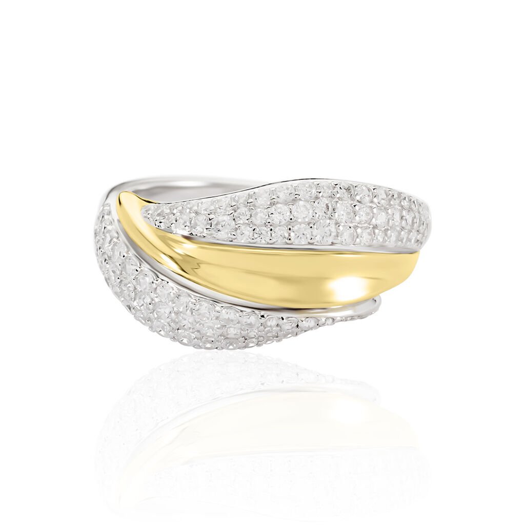 PAMINA Damen Ring Silber Bicolor Gelb/Silber 925 Zirkonia Weiß 0,35 ct Palmblatt - Ringe mit Stein Damen | OROVIVO