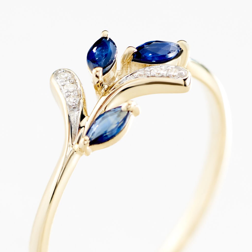 IRISA Damen Ring Gold 375 (9 Karat) Saphir Blau 0,4 ct Blatt