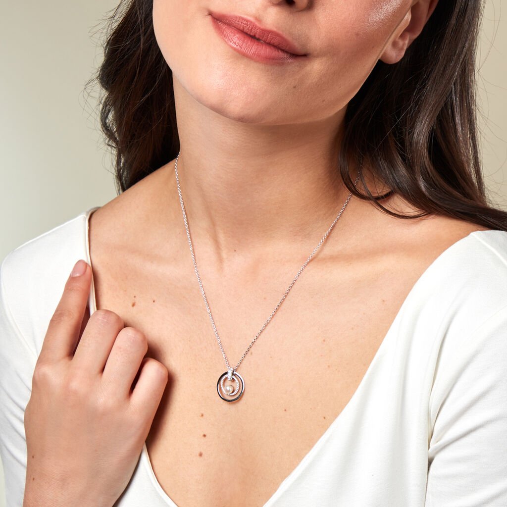 Damen Collier Silber 925 Bouton Weiß Geometrisch Taomina 4,5cm 12mm -  Damen | OROVIVO