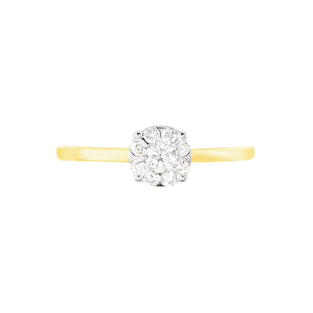 SOLO Damen Ring Gold Bicolor Gelb/Silber 585 (14 Karat) Diamant Wei&szlig; 0,12 ct Talisman 13