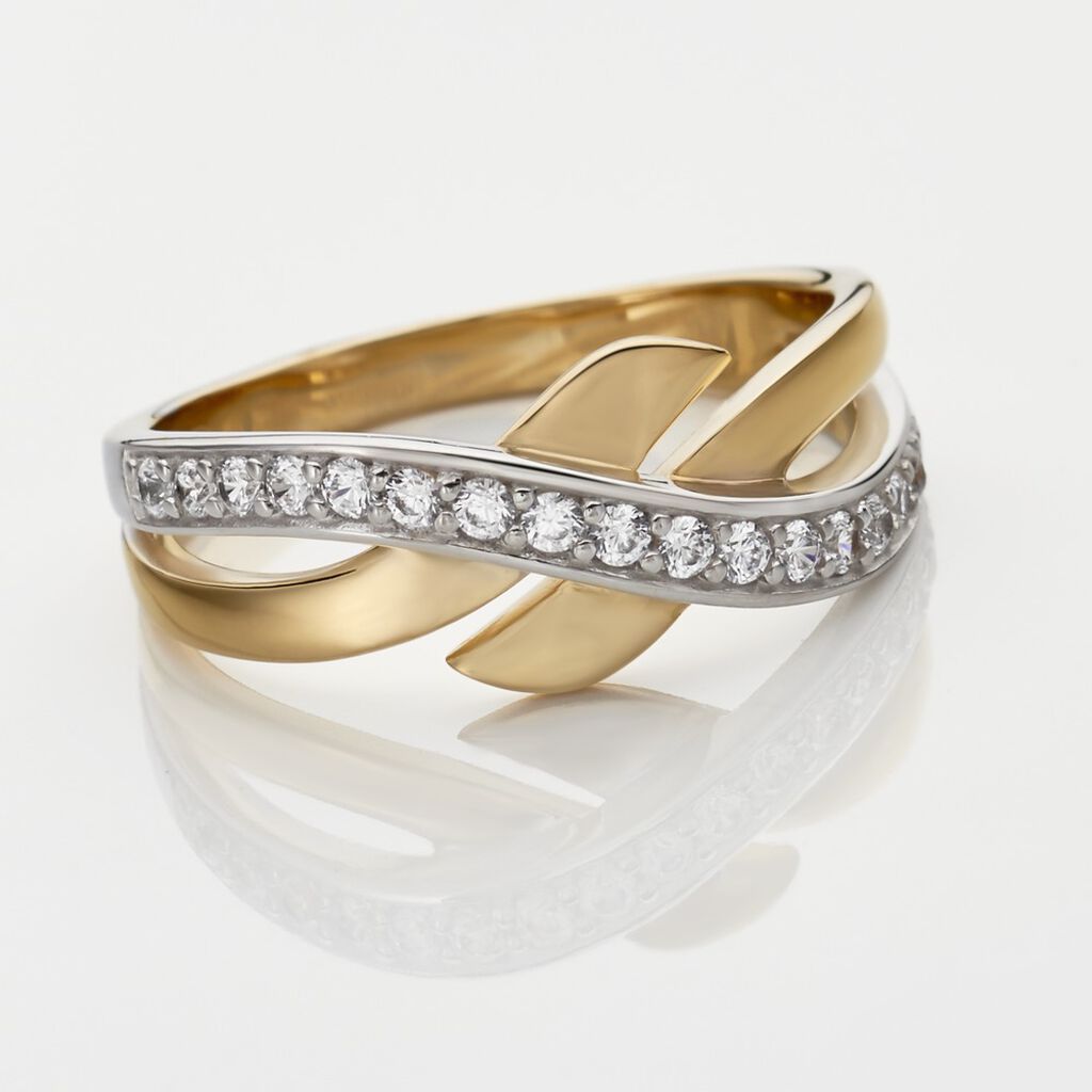 Damen Ring Vergoldet Zirkonia Wei&szlig; Welle