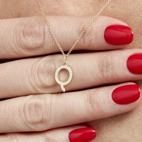Anhänger Gold 375 Zirkonia Buchstabe Q  - Schmuckanhänger Familie | OROVIVO