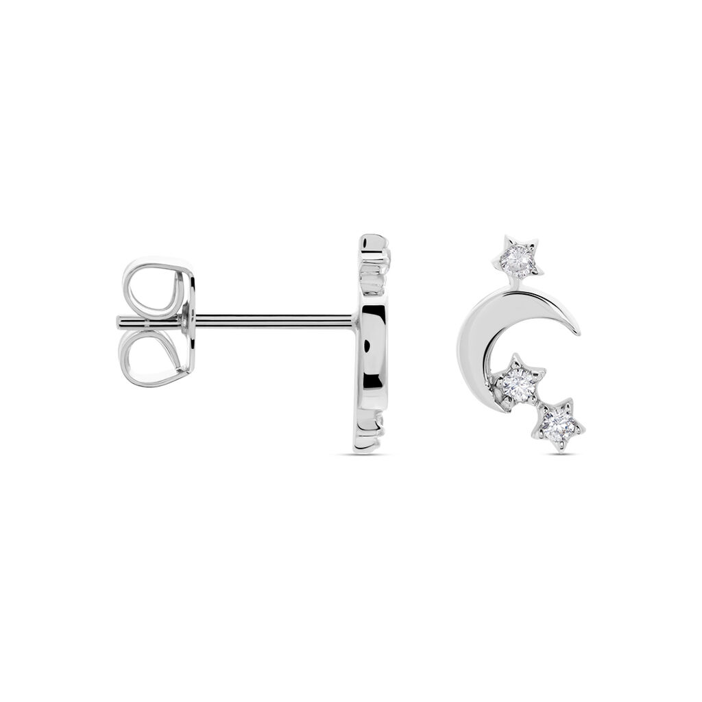 MADINA Damen Ohrstecker Silber 925 Zirkonia Wei&szlig; 0,17 ct Mond B 2 mm